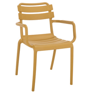 Sarah Modern Stacking Dining Armchairs Set Of 2 — Weatherproof Polyethylene, Ergonomic Arms, Space-Saving Design