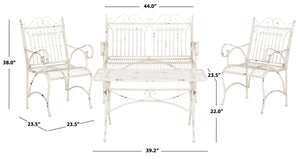 Safavieh LEAH 4-Piece Wrought Iron Outdoor Set with Victorian Scroll Design for Charming Patio Gatherings Antique White PAT5000A