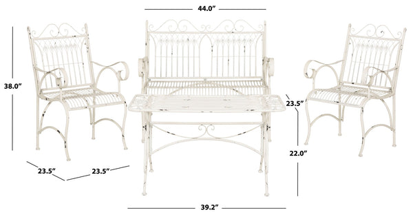 Safavieh LEAH 4-Piece Wrought Iron Outdoor Set with Victorian Scroll Design for Charming Patio Gatherings Antique White PAT5000A