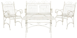 Safavieh LEAH 4-Piece Wrought Iron Outdoor Set with Victorian Scroll Design for Charming Patio Gatherings Antique White PAT5000A