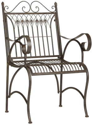 Safavieh LEAH 4-Piece Wrought Iron Outdoor Set with Victorian Scroll Design for Charming Patio Gatherings Rustic Brown PAT5000B