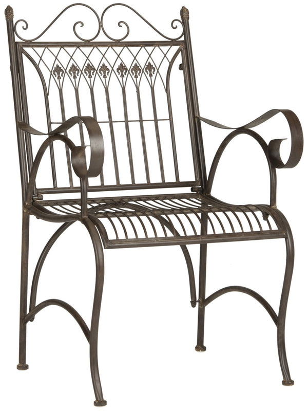 Safavieh LEAH 4-Piece Wrought Iron Outdoor Set with Victorian Scroll Design for Charming Patio Gatherings Rustic Brown PAT5000B