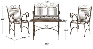 Safavieh LEAH 4-Piece Wrought Iron Outdoor Set with Victorian Scroll Design for Charming Patio Gatherings Rustic Brown PAT5000B
