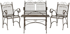 Safavieh LEAH 4-Piece Wrought Iron Outdoor Set with Victorian Scroll Design for Charming Patio Gatherings Rustic Brown PAT5000B