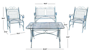 Safavieh LEAH 4-Piece Wrought Iron Outdoor Set with Victorian Scroll Design for Charming Patio Gatherings Mossy Blue / - PAT5000C