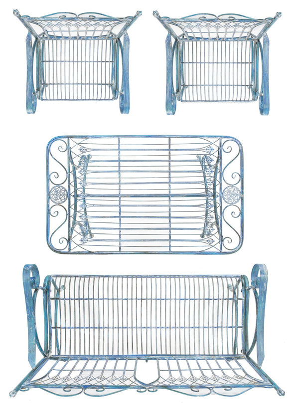 Safavieh LEAH 4-Piece Wrought Iron Outdoor Set with Victorian Scroll Design for Charming Patio Gatherings Mossy Blue / - PAT5000C