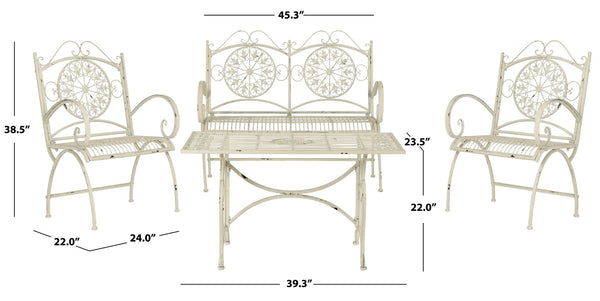 Safavieh SOPHIE 4-Piece Patio Set – Elegant Victorian-Inspired Outdoor Furniture for Charming Gatherings Antique White PAT5001A