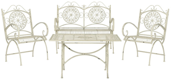Safavieh SOPHIE 4-Piece Patio Set – Elegant Victorian-Inspired Outdoor Furniture for Charming Gatherings Antique White PAT5001A