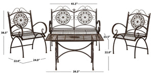 Safavieh SOPHIE 4-Piece Patio Set – Elegant Victorian-Inspired Outdoor Furniture for Charming Gatherings Rustic Brown PAT5001B