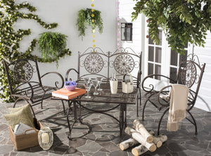 Safavieh SOPHIE 4-Piece Patio Set – Elegant Victorian-Inspired Outdoor Furniture for Charming Gatherings Rustic Brown PAT5001B