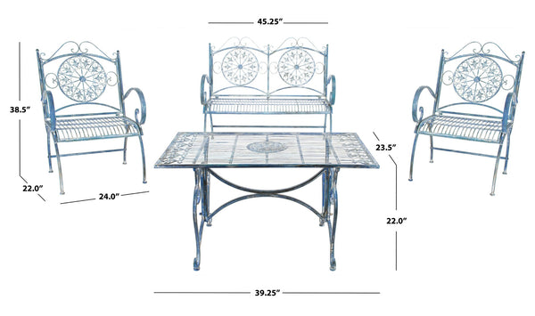 Safavieh SOPHIE 4-Piece Patio Set – Elegant Victorian-Inspired Outdoor Furniture for Charming Gatherings Mossy Blue / - PAT5001C