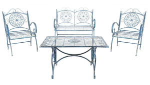 Safavieh SOPHIE 4-Piece Patio Set – Elegant Victorian-Inspired Outdoor Furniture for Charming Gatherings Mossy Blue / - PAT5001C