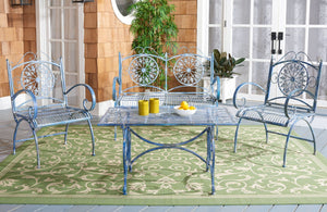 Safavieh SOPHIE 4-Piece Patio Set – Elegant Victorian-Inspired Outdoor Furniture for Charming Gatherings Mossy Blue / - PAT5001C