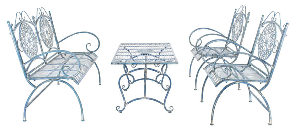 Safavieh SOPHIE 4-Piece Patio Set – Elegant Victorian-Inspired Outdoor Furniture for Charming Gatherings Mossy Blue / - PAT5001C