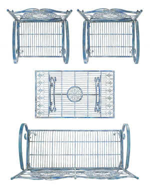 Safavieh SOPHIE 4-Piece Patio Set – Elegant Victorian-Inspired Outdoor Furniture for Charming Gatherings Mossy Blue / - PAT5001C