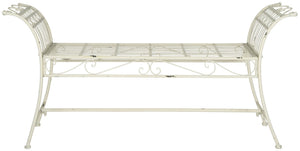 Safavieh HADLEY Bench - Timeless Victorian Elegance for Outdoor Spaces with Intricate Wrought-Iron Design Antique White PAT5002A