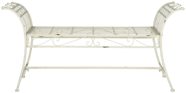 Safavieh HADLEY Bench - Timeless Victorian Elegance for Outdoor Spaces with Intricate Wrought-Iron Design Antique White PAT5002A