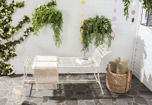 Safavieh HADLEY Bench - Timeless Victorian Elegance for Outdoor Spaces with Intricate Wrought-Iron Design Antique White PAT5002A