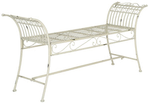 Safavieh HADLEY Bench - Timeless Victorian Elegance for Outdoor Spaces with Intricate Wrought-Iron Design Antique White PAT5002A