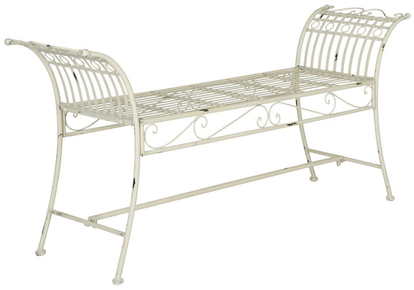 Safavieh HADLEY Bench - Timeless Victorian Elegance for Outdoor Spaces with Intricate Wrought-Iron Design Antique White PAT5002A