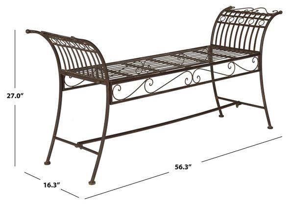 Safavieh HADLEY Bench - Timeless Victorian Elegance for Outdoor Spaces with Intricate Wrought-Iron Design Rustic Brown PAT5002B