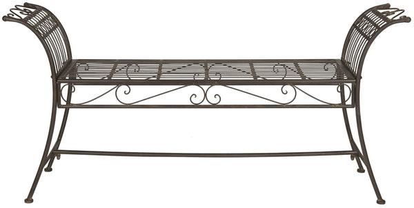 Safavieh HADLEY Bench - Timeless Victorian Elegance for Outdoor Spaces with Intricate Wrought-Iron Design Rustic Brown PAT5002B
