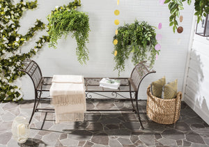 Safavieh HADLEY Bench - Timeless Victorian Elegance for Outdoor Spaces with Intricate Wrought-Iron Design Rustic Brown PAT5002B