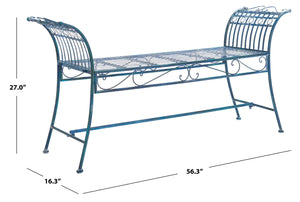 Safavieh HADLEY Bench - Timeless Victorian Elegance for Outdoor Spaces with Intricate Wrought-Iron Design Mossy Blue / - PAT5002C