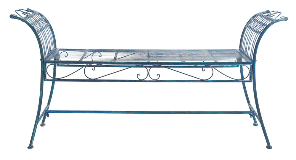 Safavieh HADLEY Bench - Timeless Victorian Elegance for Outdoor Spaces with Intricate Wrought-Iron Design Mossy Blue / - PAT5002C