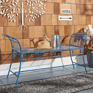 Safavieh HADLEY Bench - Timeless Victorian Elegance for Outdoor Spaces with Intricate Wrought-Iron Design Mossy Blue / - PAT5002C