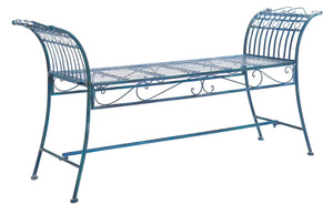Safavieh HADLEY Bench - Timeless Victorian Elegance for Outdoor Spaces with Intricate Wrought-Iron Design Mossy Blue / - PAT5002C