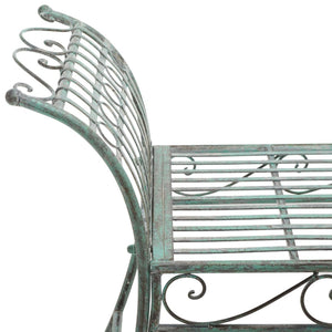 Safavieh HADLEY Bench - Timeless Victorian Elegance for Outdoor Spaces with Intricate Wrought-Iron Design Antique Dark Green / - PAT5002D