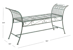 Safavieh HADLEY Bench - Timeless Victorian Elegance for Outdoor Spaces with Intricate Wrought-Iron Design Antique Dark Green / - PAT5002D