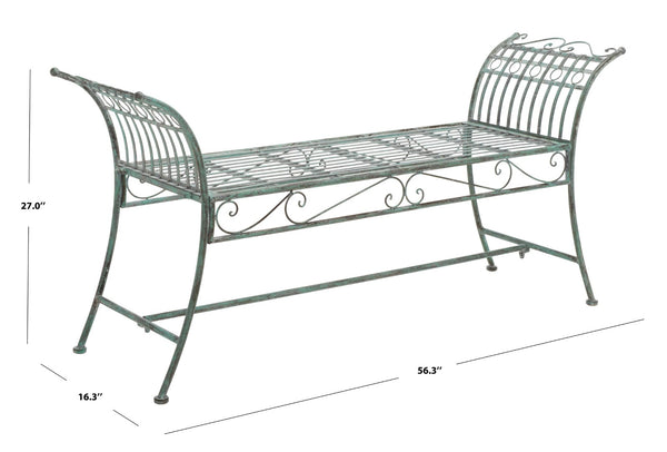 Safavieh HADLEY Bench - Timeless Victorian Elegance for Outdoor Spaces with Intricate Wrought-Iron Design Antique Dark Green / - PAT5002D
