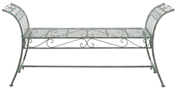 Safavieh HADLEY Bench - Timeless Victorian Elegance for Outdoor Spaces with Intricate Wrought-Iron Design Antique Dark Green / - PAT5002D