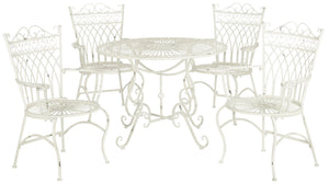 Safavieh THESSALY 5 PC Dining Set - Elegant Victorian Outdoor Furniture for Patios and Gardens, Timeless Charm Antique White PAT5003A