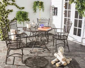 Safavieh THESSALY 5 PC Dining Set - Elegant Victorian Outdoor Furniture for Patios and Gardens, Timeless Charm Rustic Brown PAT5003B