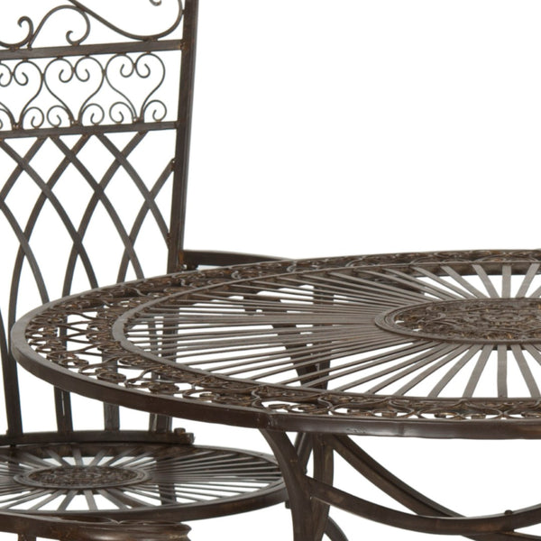 Safavieh THESSALY 5 PC Dining Set - Elegant Victorian Outdoor Furniture for Patios and Gardens, Timeless Charm Rustic Brown PAT5003B