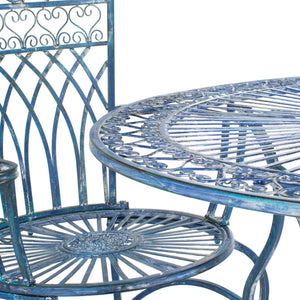 Safavieh THESSALY 5 PC Dining Set - Elegant Victorian Outdoor Furniture for Patios and Gardens, Timeless Charm Mossy Blue / - PAT5003C