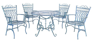 Safavieh THESSALY 5 PC Dining Set - Elegant Victorian Outdoor Furniture for Patios and Gardens, Timeless Charm Mossy Blue / - PAT5003C