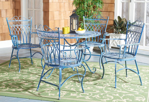 Safavieh THESSALY 5 PC Dining Set - Elegant Victorian Outdoor Furniture for Patios and Gardens, Timeless Charm Mossy Blue / - PAT5003C