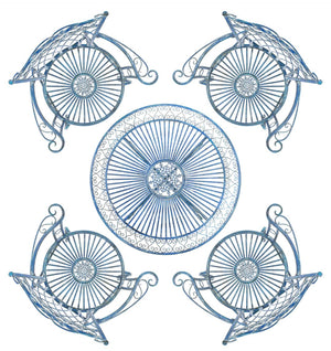 Safavieh THESSALY 5 PC Dining Set - Elegant Victorian Outdoor Furniture for Patios and Gardens, Timeless Charm Mossy Blue / - PAT5003C