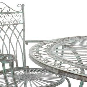 Safavieh Thessaly 5 Pc Victorian Dining Set - Antique Blue Iron For Romantic Outdoor Meals & Gatherings Antique Dark Green , 100% Iron Pat5003d