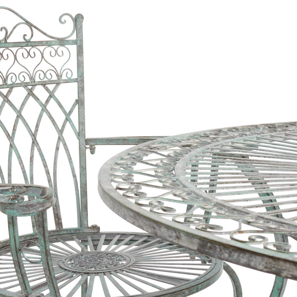 Safavieh Thessaly 5 Pc Victorian Dining Set - Antique Blue Iron For Romantic Outdoor Meals & Gatherings Antique Dark Green , 100% Iron Pat5003d