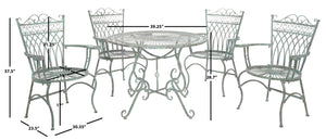 Safavieh Thessaly 5 Pc Victorian Dining Set - Antique Blue Iron For Romantic Outdoor Meals & Gatherings Antique Dark Green , 100% Iron Pat5003d