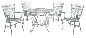 Safavieh Thessaly 5 Pc Victorian Dining Set - Antique Blue Iron For Romantic Outdoor Meals & Gatherings Antique Dark Green , 100% Iron Pat5003d