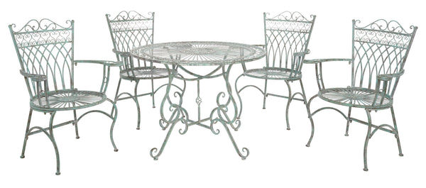 Safavieh Thessaly 5 Pc Victorian Dining Set - Antique Blue Iron For Romantic Outdoor Meals & Gatherings Antique Dark Green , 100% Iron Pat5003d