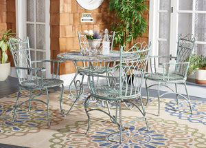 Safavieh Thessaly 5 Pc Victorian Dining Set - Antique Blue Iron For Romantic Outdoor Meals & Gatherings Antique Dark Green , 100% Iron Pat5003d