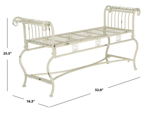 Safavieh BRIELLE Bench - Elegant Victorian-Inspired Iron Design for Gardens, Patios, and Outdoor Spaces Antique White PAT5004A