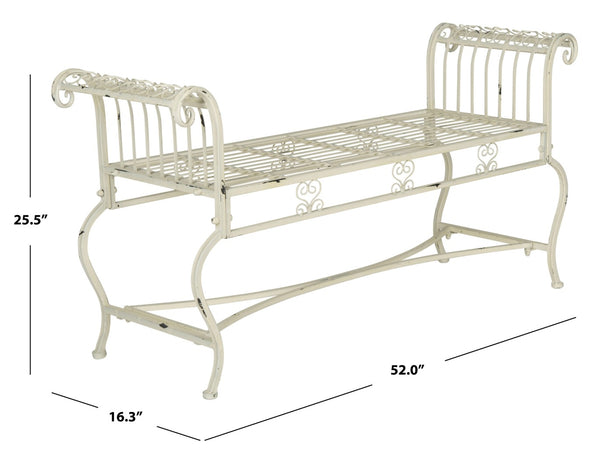 Safavieh BRIELLE Bench - Elegant Victorian-Inspired Iron Design for Gardens, Patios, and Outdoor Spaces Antique White PAT5004A